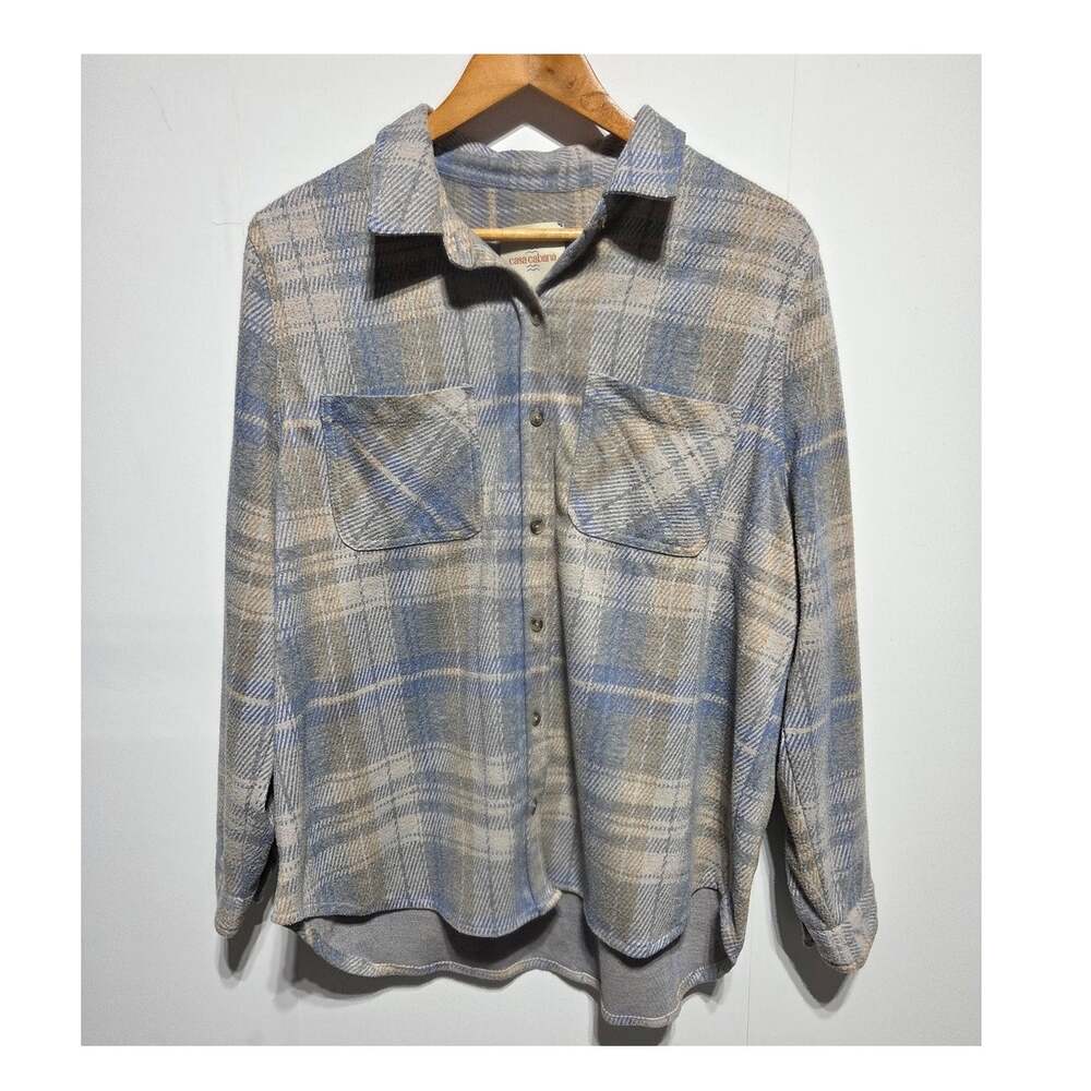Casa Cabana Woman's Blue & Gray Plaid Cozy Cabin Core Thick Shacket Size XXL